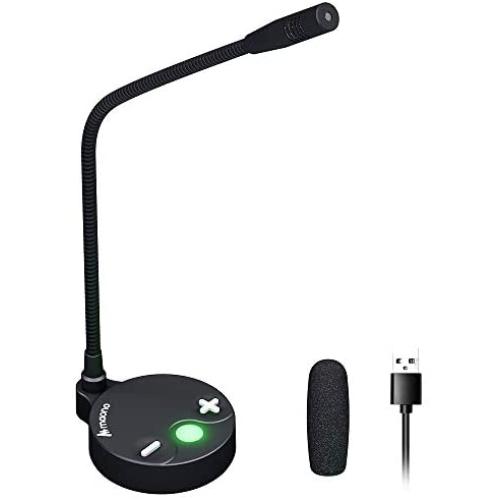 Computer Microphone MAONO AU-GM10 Metal USB Cardioid Condenser Gooseneck Desktop Mic with Touch-Key Mute and Volume Control, Headphone Jack, LED Indicator