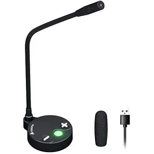 Computer Microphone MAONO AU-GM10 Metal USB Cardioid Condenser Gooseneck Desktop Mic with Touch-Key Mute and Volume Control, Headphone Jack, LED Indicator