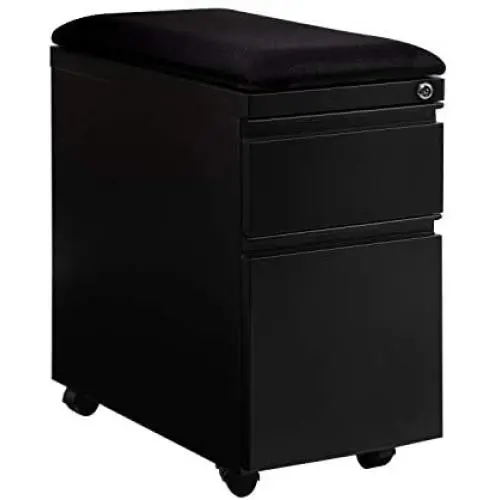 Seville Classics Airlift 2-Drawer Locking Rolling Seat Cushion Home Office Under Desk Pedestal File Storage Cabinet, 12'' W x 23'' D, Black