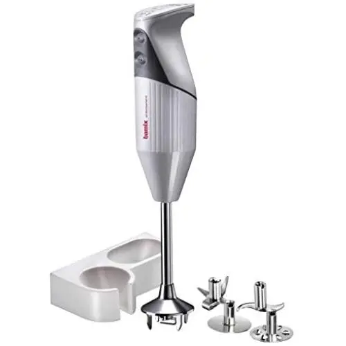 Bamix G200 Gastro Pro-2 Professional Immersion Hand Blender – Light Grey – 4 Stainless Steel Blades – Aerating, Blending, Chopping, and Slicing Blades – Includes Wall Bracket