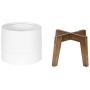 Kate and Laurel Gavri Farmhouse-Inspired Freestanding Metal Planter, White Metal Pot with Natural Rustic Wooden Legs