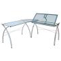 SD STUDIO DESIGNS Futura LS WorkCenter with Tilt Top Adjustable Drafting Table Craft Table Drawing Desk Hobby Table Writing Desk Studio Desk, Silver / Blue Glass