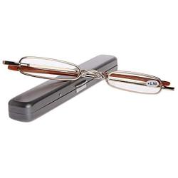 REAVEE 2 Pack Metal Slim Reading Glasses Spring Hinge Readers for Women Men Small Mini Portable Readers with Pen Clip Case +1.5