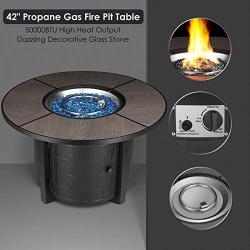 femor 42-in Propane Fire Pit Table, 50,000 BTU Auto-Ignition Fire Bowl with Blue Fire Glass & Waterproof Firepit Table Cover, CSA Certification, Outdoor Fireplace for Patio Courtyard Balcony