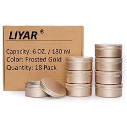 LIYAR 6 Oz Aluminum Metal Tin 18 Pack Can Tins Empty Screw Top Spice Tins Aluminum Containers with Lids(Frosted Gold)