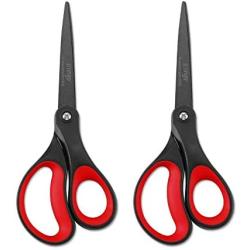 LIVINGO 2 Pack 8'' Titanium Non-Stick Scissors, Professional Stainless Steel Comfort Soft Grip, All-Purpose, Straight Office Craft Scissors for DIY(Red/Black)