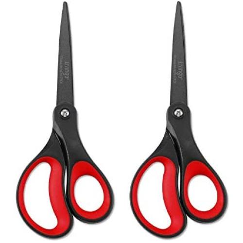 LIVINGO 2 Pack 8'' Titanium Non-Stick Scissors, Professional Stainless Steel Comfort Soft Grip, All-Purpose, Straight Office Craft Scissors for DIY(Red/Black)
