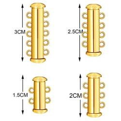 8 Pieces 4 Sizes Slide Clasp Lock Necklace Connector Multi Strands Slide Tube Clasps with Storage Box for Layered Bracelet Necklace Jewelry Crafts (Gold)