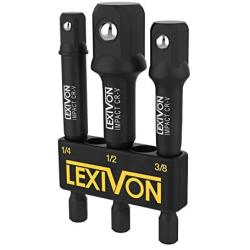 LEXIVON Impact Grade Socket Adapter Set, 3'' Extension Bit With Holder | 3-Piece 1/4'', 3/8'', and 1/2'' Drive, Adapt Your Power Drill To High Torque Impact Wrench (LX-101)