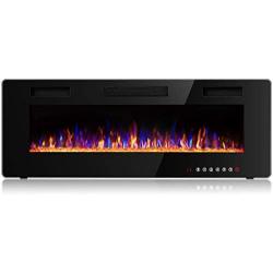 Vitesse 50 inch Wall Mounted and Recessed Electric Fireplace, Adjustable Flame Color and Speed Fireplace Heater Fit for 2 x 4 and 2 x 6 Stud with Touch Screen Control Panel, Remote Control