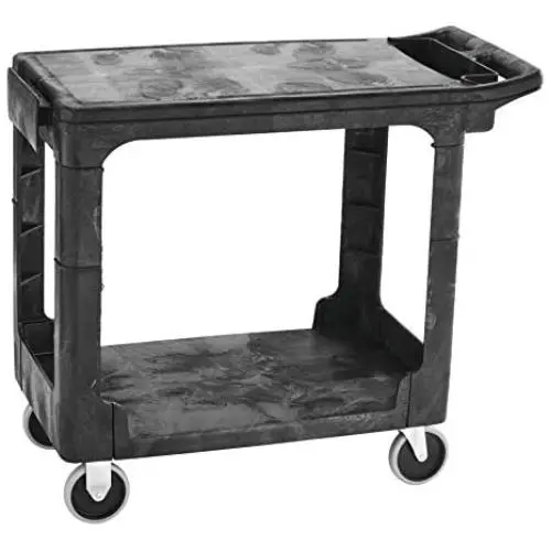 Rubbermaid Commercial Products 2-Shelf Utility/Service Cart, Small, Flat Shelves, Storage Handle, 500 lbs. Capacity, for Warehouse/Garage/Cleaning/Manufacturing (FG450589BLA) Rubbermaid Commercial Products 2-Shelf Utility/Service Cart, Small, Flat Shelves, Storage Handle, 500 lbs. Capacity, for Warehouse/Garage/Cleaning/Manufacturing (FG450589BLA)