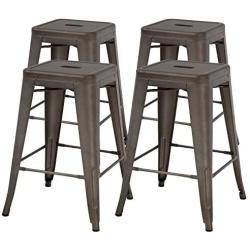 FDW Metal Bar Stools Set of 4 Counter Height Barstool Stackable Barstools 24 Inch 30 Inch Indoor Outdoor Patio Bar Stool Home Kitchen Dining Stool Backless Bar Chair (24'', Gun)