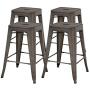 FDW Metal Bar Stools Set of 4 Counter Height Barstool Stackable Barstools 24 Inch 30 Inch Indoor Outdoor Patio Bar Stool Home Kitchen Dining Stool Backless Bar Chair (24'', Gun)