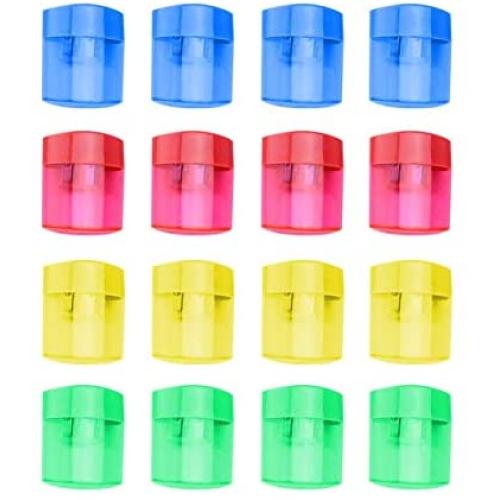 16 Pcs Double Hole Oval Shaped Pencil Sharpener, Manual Pencil Sharpener Hand Pencil Sharpener with Cover and Receptacle for School Home and Office Supply (16Pcs)