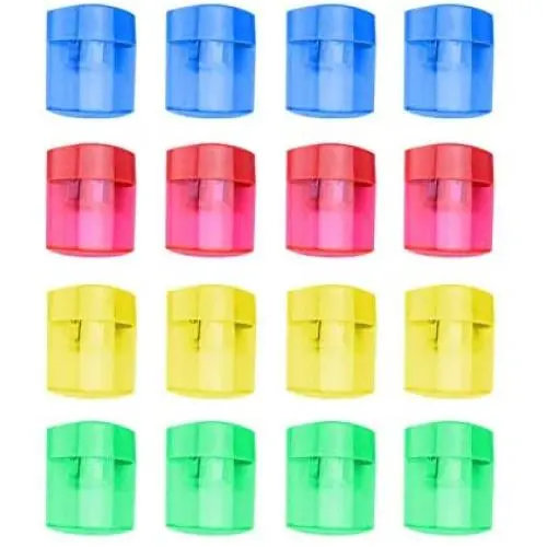 16 Pcs Double Hole Oval Shaped Pencil Sharpener, Manual Pencil Sharpener Hand Pencil Sharpener with Cover and Receptacle for School Home and Office Supply (16Pcs)