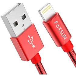 Metal iPhone Charger Cord [Apple MFi Certified], Foxsun 3.3 FT/1M Metal Braided USB Lightning Cable Cords for iPhone Xs MAX/XR/XS/X/8/7/7Plus/6/6Plus/6S/6S Plus/5/5S/5C/SE,iPad Pro/Air/Mini (Red)