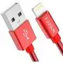 Metal iPhone Charger Cord [Apple MFi Certified], Foxsun 3.3 FT/1M Metal Braided USB Lightning Cable Cords for iPhone Xs MAX/XR/XS/X/8/7/7Plus/6/6Plus/6S/6S Plus/5/5S/5C/SE,iPad Pro/Air/Mini (Red)