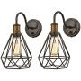 Dazhuan Polygon Metal Cage Wall Lights with On/Off Switch Plug-in Wall Sconce Set of 2