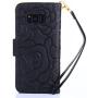 FLYEE Case Compatible with Galaxy S8 (5.8 inch,Released in 2017),Wallet Case for Women and Girls with Card Holder,[Embossed Flower] Premium Flip PU Leather Protective Case with Wrist Strap -Black