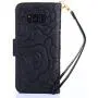 FLYEE Case Compatible with Galaxy S8 (5.8 inch,Released in 2017),Wallet Case for Women and Girls with Card Holder,[Embossed Flower] Premium Flip PU Leather Protective Case with Wrist Strap -Black