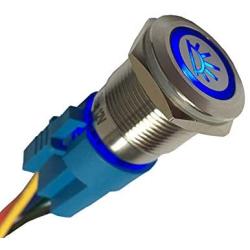 Etopar 12V 5A 19mm Car Auto Blue LED Light Lamp Interior Push Button Stainless Steel Metal Toggle Switch Socket Plug