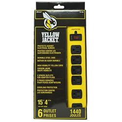 Yellow Jacket 5138N 5138 Metal Surge Protector Strip with 6 Outlets and 15 Foot Cord, Ft