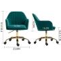HOMHUM Modern Velvet Home Office Computer Desk Task Chair with Wheels, Mid-Back Adjustable Swivel with Arms Chair, Green Vanity Chair with Gold Metal Base