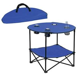 Preferred Nation Folding Table, Polyester with Metal Frame, 4 Mesh Cup Holders, Compact, Convenient Carry Case Included - Blue