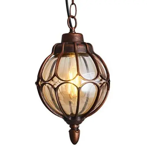 IJ INJUICY Outdoor Hanging Lantern, Rustic Waterproof Pendant Lighting Fixture in Metal with Glass Globe, 7.1'' Exterior Hanging Light for Porch, Exterior, Entryway (Brown) IJ INJUICY Outdoor Hanging Lantern, Rustic Waterproof Pendant Lighting Fixture in Metal with Glass Globe, 7.1'' Exterior Hanging Light for Porch, Exterior, Entryway (Brown)