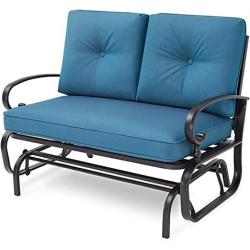 Incbruce Outdoor Swing Glider Rocking Chair Patio Bench for 2 Person, Garden Loveseat Seating Patio Steel Frame Chair Set with Cushion, Peacock Blue