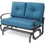 Incbruce Outdoor Swing Glider Rocking Chair Patio Bench for 2 Person, Garden Loveseat Seating Patio Steel Frame Chair Set with Cushion, Peacock Blue
