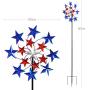 Exhart Star Spangled Wind Spinner - Pinwheels Outdoor Decor w/American Themed Metal Design - Kinetic Art Garden Spinner with Blue, Red, and White Stars Spinning Blades, 20'' L x 7'' W x 83'' H