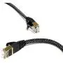 Tera Grand - 3FT - CAT7 10 Gigabit Ethernet Ultra Flat Patch Cable for Modem Router LAN Network - Braided Jacket, Gold Plated Shielded RJ45 Connectors, Faster Than CAT6a CAT6 CAT5e, Black & White