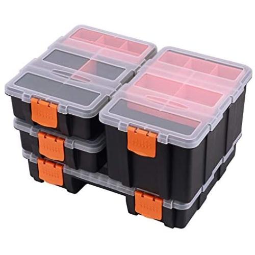 CASOMAN Hardware & Parts Organizers, 4 Piece Set Toolbox, Compartment Small Parts Organizer, Versatile and Durable Storage Tool Box