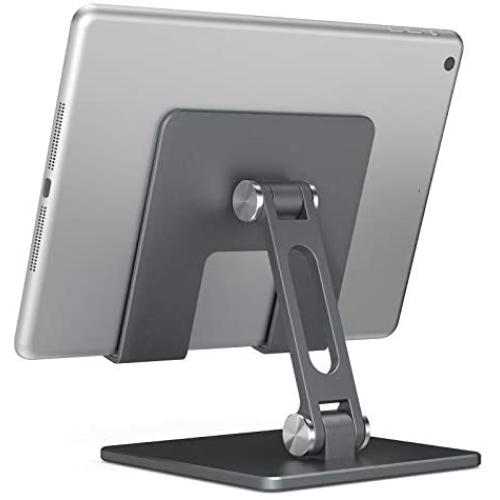 Ipad Stand Aluminum Metal Tablet Holder for Desk Angle Height Adjustable Ipad Holder for IPad Pro 9.7, 10.5, 12.9 Air Mini 4 3 2, Kindle, Nexus,Tablet Stand Gray