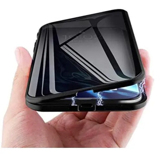 MIMEI Privacy Magnetic Case for iPhone Xs MAX 6.5inch, Clear Double Sided Tempered Glass [Magnet Absorption Metal Bumper Frame] Thin Anti-Spy 360 Full Protective Phone Case 5.8 (Black, Xs MAX 6.5'')