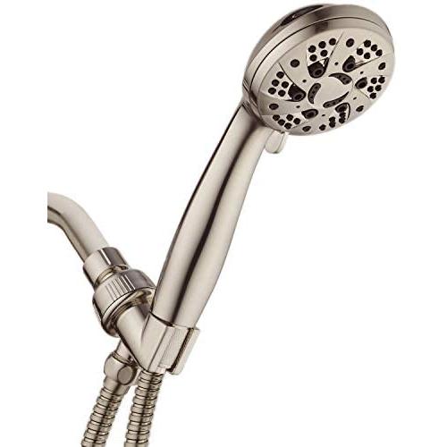 AquaDance High Pressure 6-Setting Full Brushed Nickel Handheld Shower Head with Stainless Steel Hose. Officially Independently Tested to Meet Strict US Quality & Performance Standards!