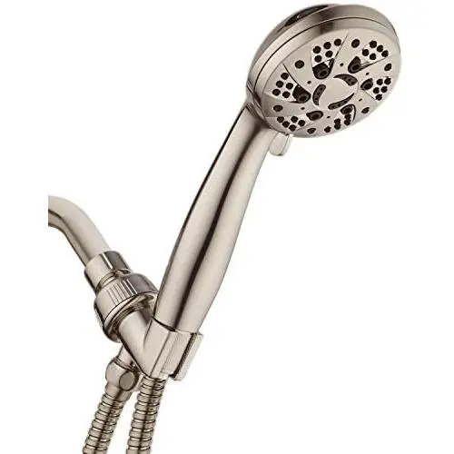 AquaDance High Pressure 6-Setting Full Brushed Nickel Handheld Shower Head with Stainless Steel Hose. Officially Independently Tested to Meet Strict US Quality & Performance Standards!