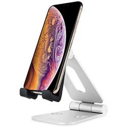 Olixar Smart Phone Holder for Desk Metal Construction - Adjustable - Anti-Slip Base and Convenient Charging Port - Fits All Smartphones & Tablets - Silver