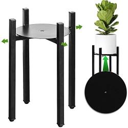 Goombi Adjustable Mid Century Plant Stand Indoor - Black Metal Planter Fits Medium & Large Pots Sizes 8 9 10 11 12 inches (Not Included) (Adjustable Width: 8-12'' x 11'' Tall)