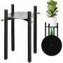 Goombi Adjustable Mid Century Plant Stand Indoor - Black Metal Planter Fits Medium & Large Pots Sizes 8 9 10 11 12 inches (Not Included) (Adjustable Width: 8-12'' x 11'' Tall)