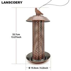 LANSCOERY Metal Wild Bird Feeder Hanging with High Seed Capacity for Garden Yard Decorations, Weatherproof Birdfeeder Perches, Dome Shaped Roof (Brown)