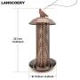 LANSCOERY Metal Wild Bird Feeder Hanging with High Seed Capacity for Garden Yard Decorations, Weatherproof Birdfeeder Perches, Dome Shaped Roof (Brown)