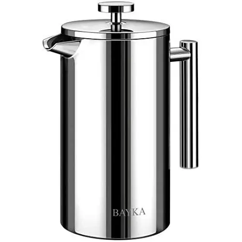 BAYKA 34 Oz French Press Coffee Maker, 304 Grade Stainless Steel, Double Wall Insulated Coffee Press for Home Office, 4-Level Filtration Systems, 2 Extra Mesh Filters Included, Dishwasher Safe BAYKA 34 Oz French Press Coffee Maker, 304 Grade Stainless Steel, Double Wall Insulated Coffee Press for Home Office, 4-Level Filtration Systems, 2 Extra Mesh Filters Included, Dishwasher Safe