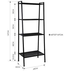 HOMFA Metal 4 Shelf Bookcase, Multifunctional Ladder-Shaped Plant Flower Stand Rack Bookrack Storage Shelves, Black