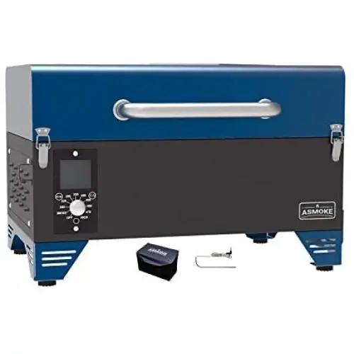 ASMOKE Portable Wood Pellet Grill and Smoker with Auto Temper Control, 8 in 1 BBQ Grill Set AS300, 256 Sq. in. Cooking Area - Includes Waterproof Grill Cover and Meat Probe, Tahoe Blue