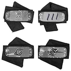 Naruto Headband with Metal Plated Cosplay Accessories Japanese Leaf Village Sand Veil Akatsuki Yahiko Kakashi (4 Pack)