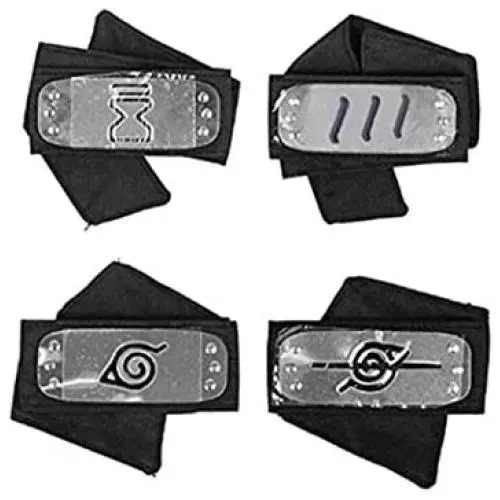 Naruto Headband with Metal Plated Cosplay Accessories Japanese Leaf Village Sand Veil Akatsuki Yahiko Kakashi (4 Pack)
