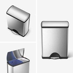 simplehuman 46 Liter / 12.2 Gallon Rectangular Dual Compartment Recycling Kitchen Step Trash Can, Brushed Stainless Steel