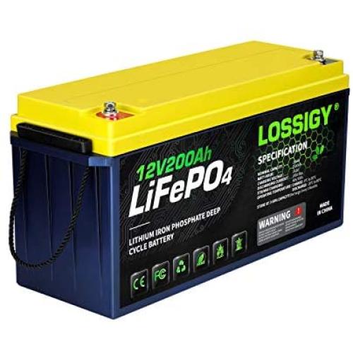 12V200Ah LiFePO4 Deep Cycle Lithium Iron Phosphate RV Rechargeable Battery Built-in100A BMS 2560Wh 2000~5000 cycles Low Self-Discharge Safer Widely Used In Solar/Wind Marine Camper Outdoor Airplane